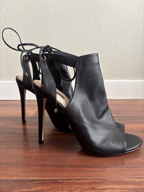 TOPSHOP Black Lace-Up High Heel Peep Toe Sandals